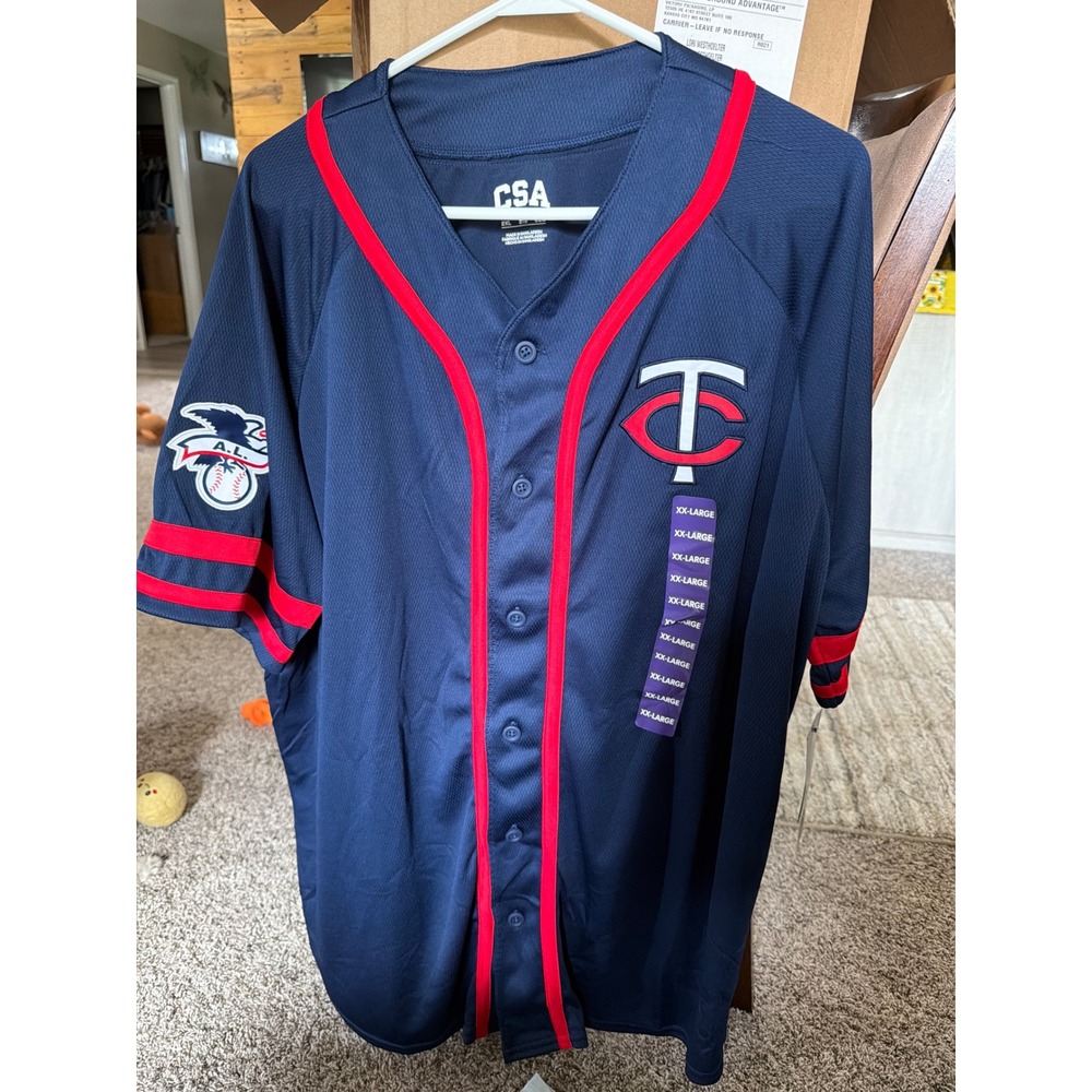 CSA Minnesota Twins MLB Baseball Jersey Navy Blue Red Mens 2XL New With Tags